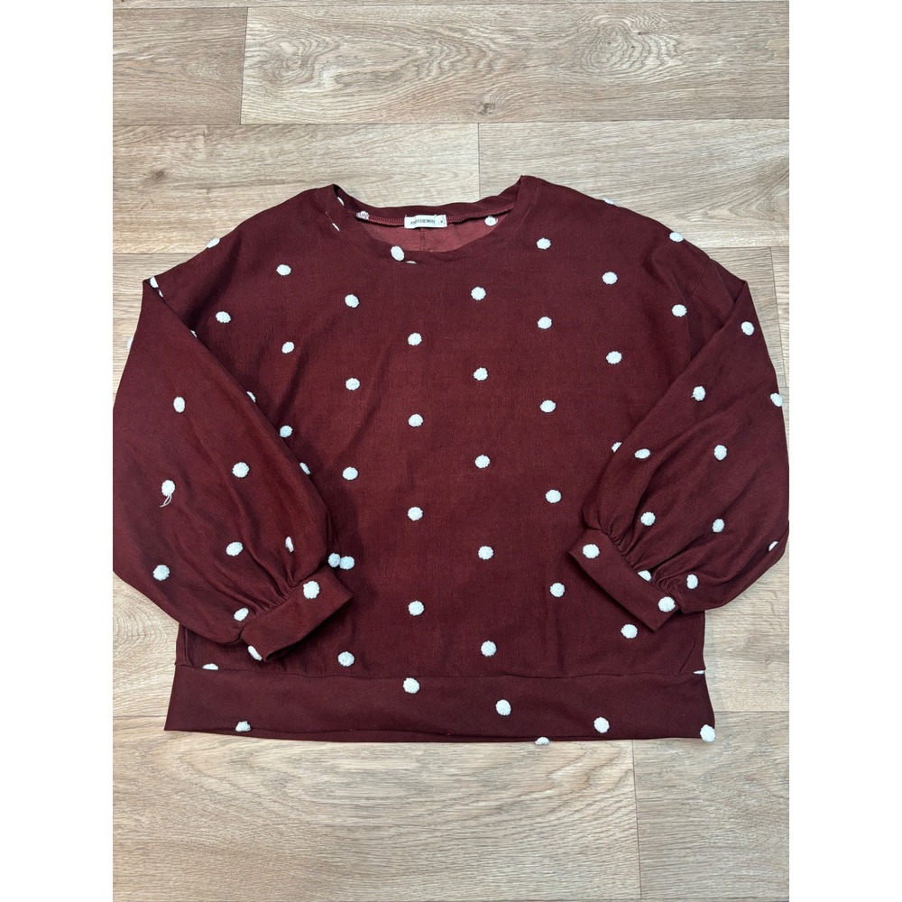 ANDTHEWHY Burgundy Polka Dot Puff Sleeve Sweatshirt Womens Medium
